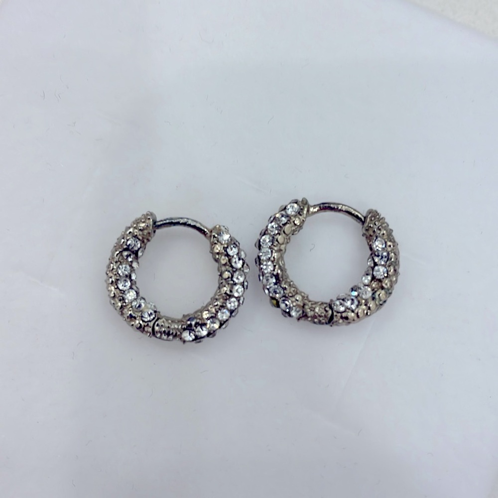 Anthropologie mini rhinestone antique gold hoops